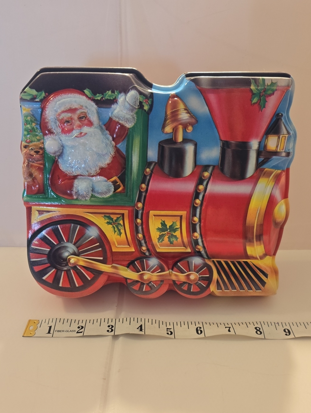 VINTAGE Christmas Cookie Container PLASTIC TIN Train Collectible ULLMAN CO